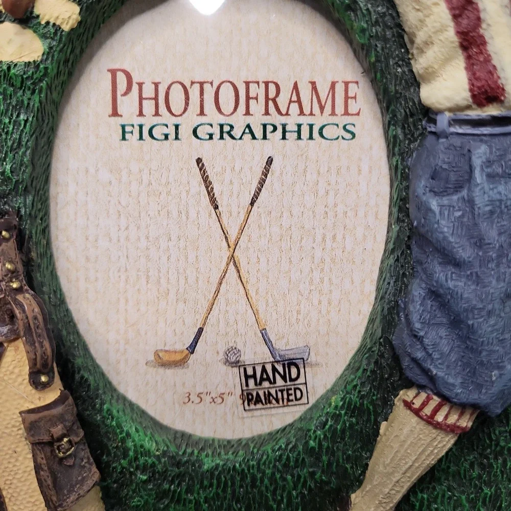 VTG 1993 Figi Graphics Hand Painted Golf Picture Frame 3.5x5 Resin Golfer NOS